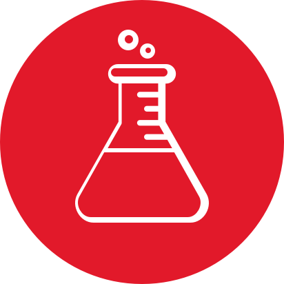 Scientific beaker in red representing Active Ingredients backed By Clinical Studies